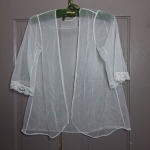 Vintage Sheer White Lace Trim Kimono Duster 90s Y2K Romantic Fairycore Lingerie